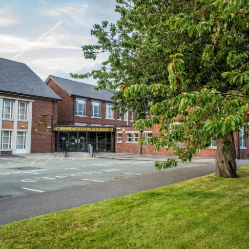 A photograph Castell Alun High School's main entrance