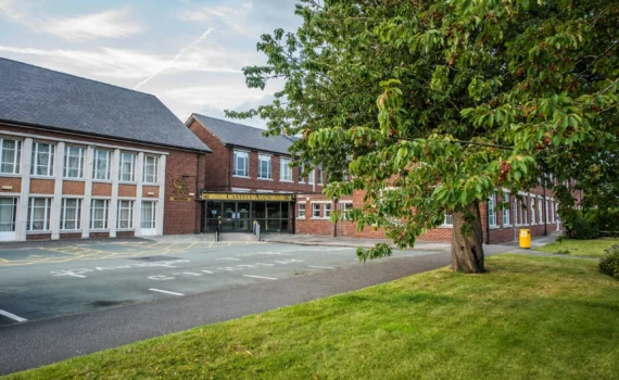 A photograph Castell Alun High School's main entrance