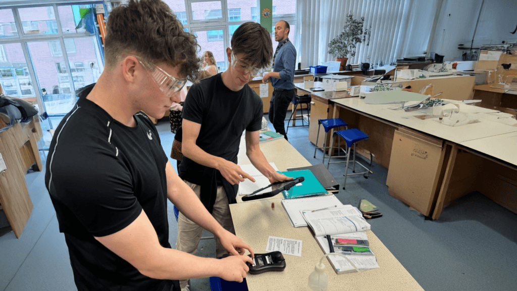 A photograph of Year 12 students using new iPads and colourimeters circa October 2024