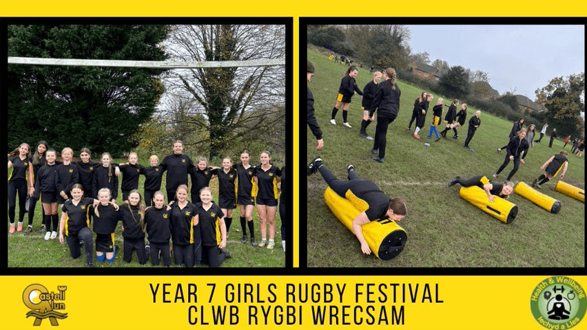 A social media image of our Year 7 girls rugby team at Wrexham RFU, circa November 2024