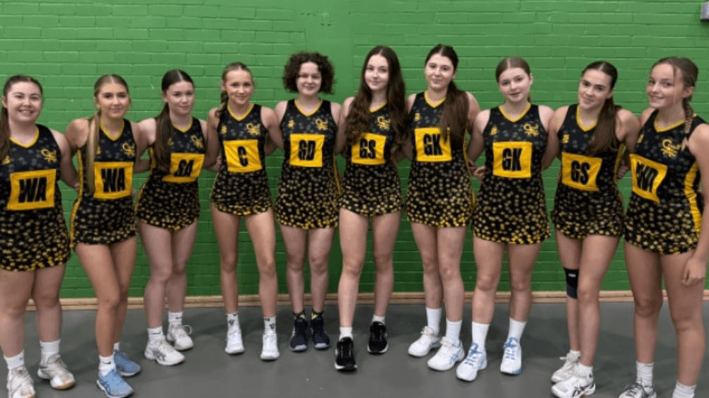 A photograph of our U16 netball team after a win in the Ann Smart Cup, circa November 2024