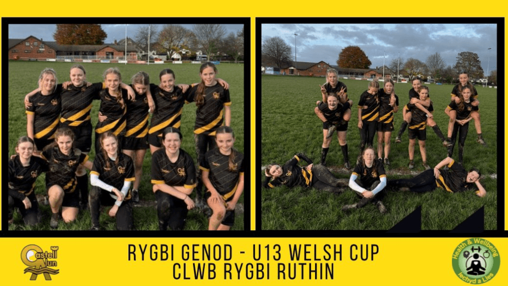 A pair of photographs from our U13 Girls' Rugby team competing in the first round of the Welsh Cup, circa November 2024