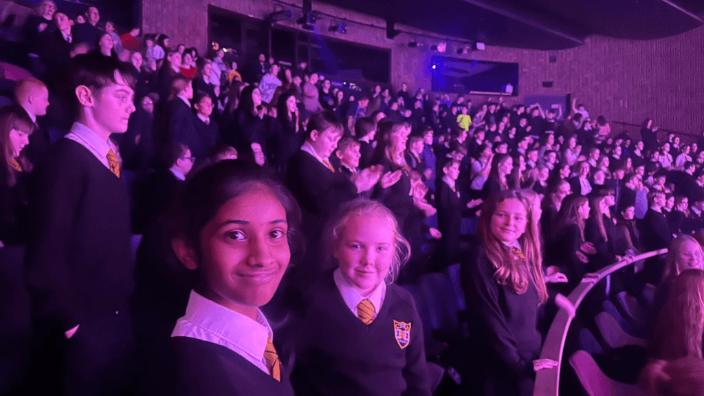 A photograph from the Year 7 visit to see Mother Goose at Theatre Clwyd, circa December 2024