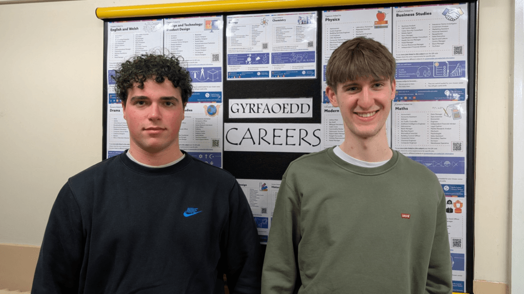 A photograph of Castell Alun alumni who joined us to share their degree apprenticeship journeys with students, circa December 2024.