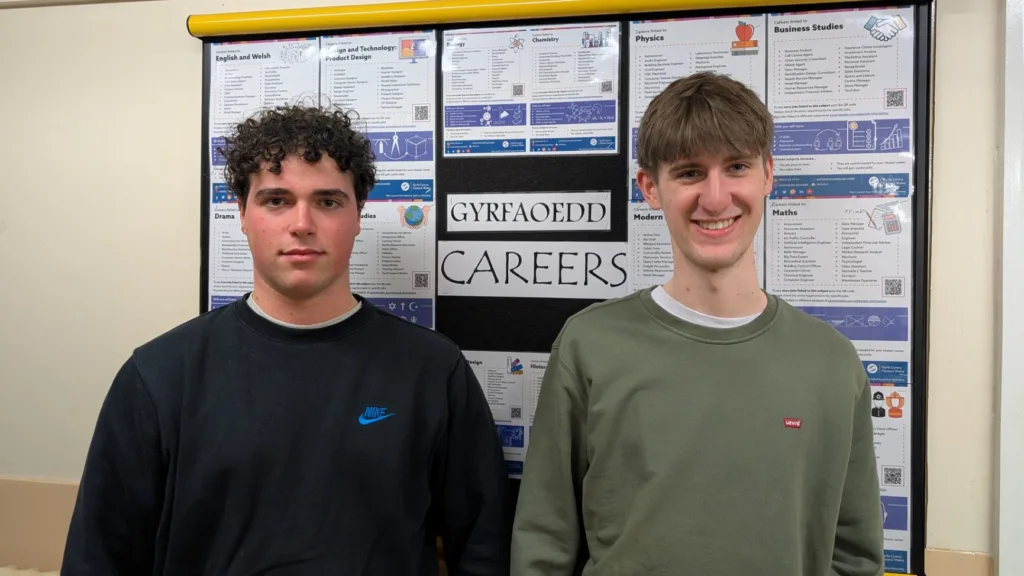 A photograph of Castell Alun alumni who joined us to share their degree apprenticeship journeys with students, circa December 2024.