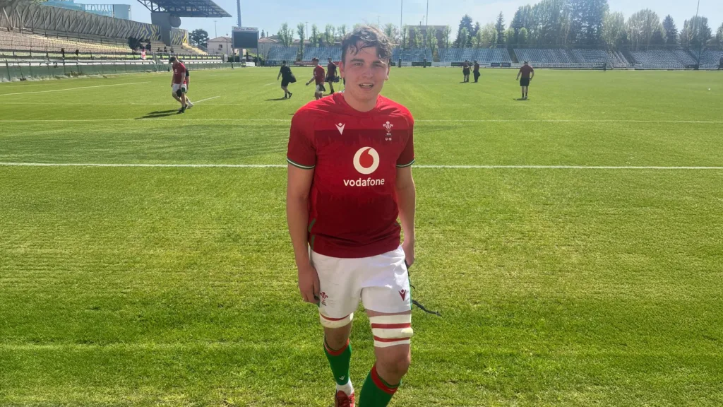 A photograph of Year 13 student, Thomas, who was picked to represent the Wales U20 Development Team, circa December 2024.