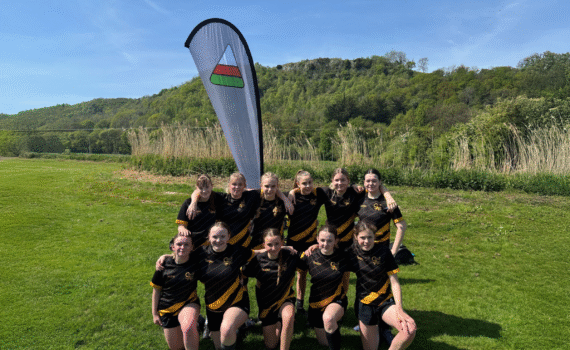 A photograph of our Year 8 and 9 girls rugby team who progressed to the semi-finals of the Plate competition, circa May 2025