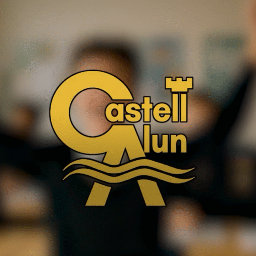 Poster frame image for video featuring the Castell Alun Logo with a blurred version of our Student Success reel behind it