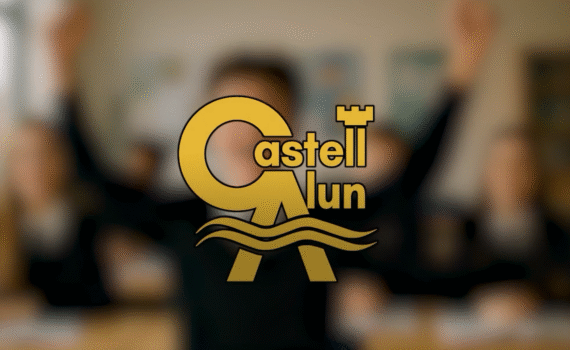 Poster frame image for video featuring the Castell Alun Logo with a blurred version of our Student Success reel behind it