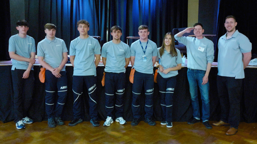 A photograph of the Airbus team from our recent STEM workshop, circa July 2025