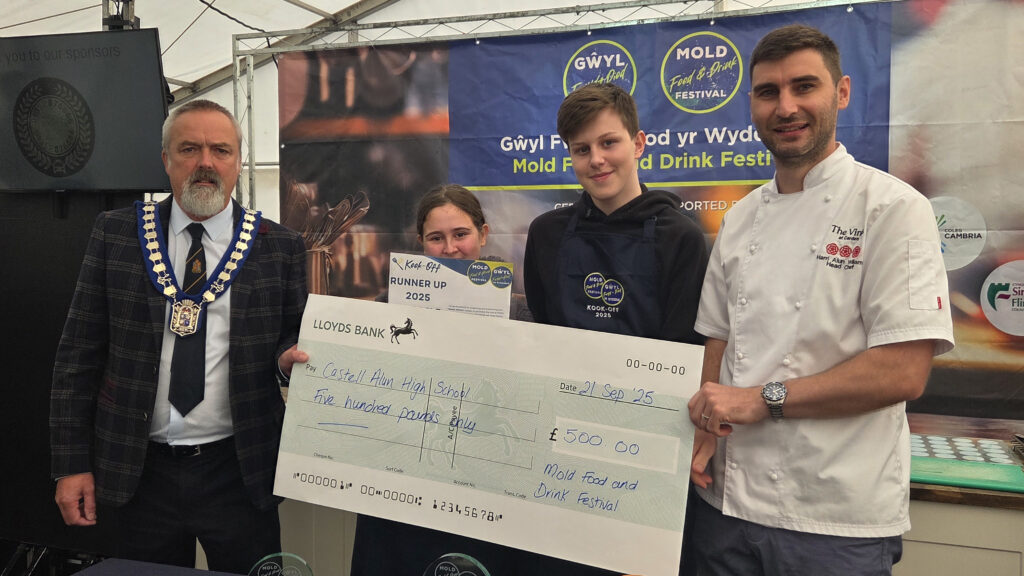 A photograph of Castell Alun students participating at the Mold Food and Drink Festival, circa September 2025