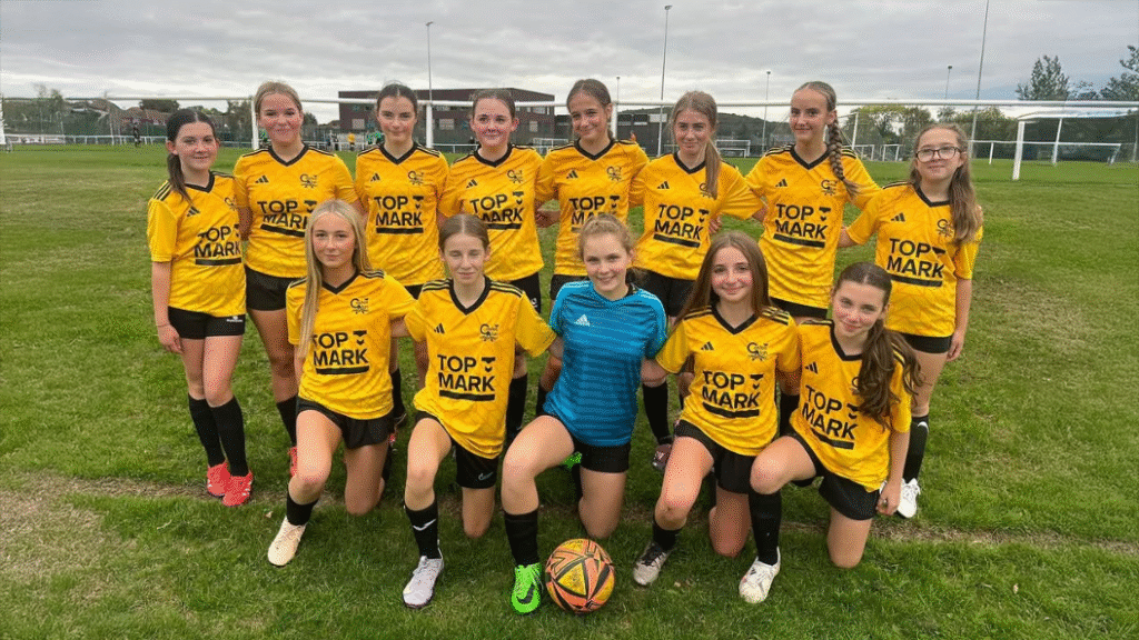 A photograph of the U15 girls football team after a 2-0 win against Elfed, circa October 2025