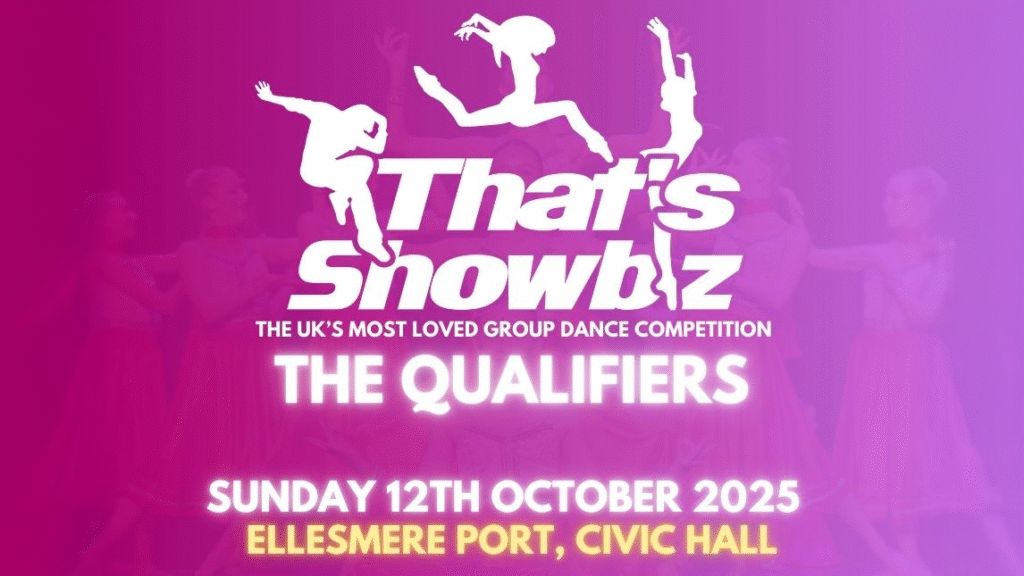 A promotional graphic for the That's Showbiz - The Qualifiers dance competition, circa October 2025