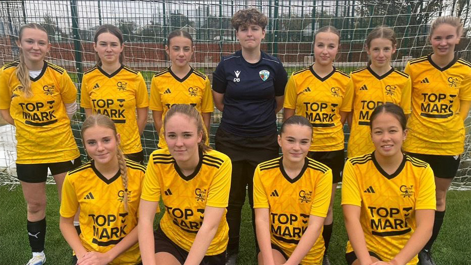A photograph of girls football team making their first appearance in the Welsh Schools Cup at U18 level
