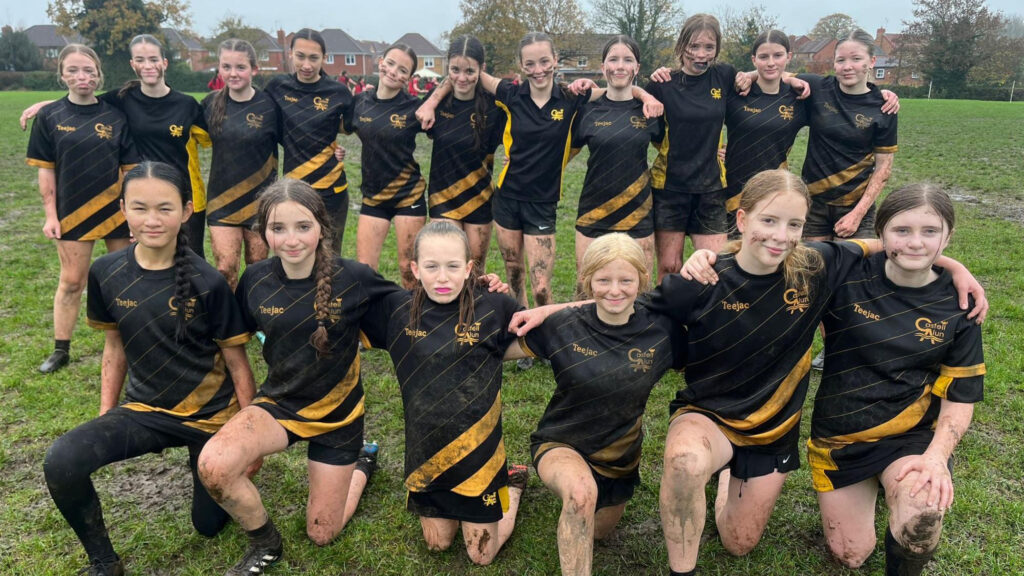 A photograph of the Year 8/9 girls rugby team after playing Brynhyfryd, circa November 2025