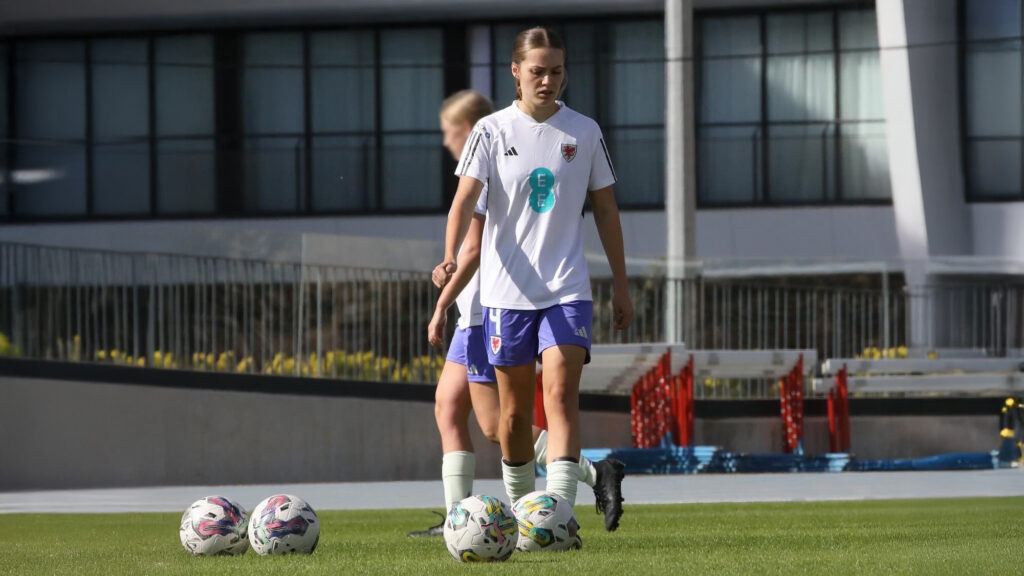 A photograph of Year 12 student Poppy training at Cardiff to represent the Wales U19s in the Euro Qualifiers, circa November 2025