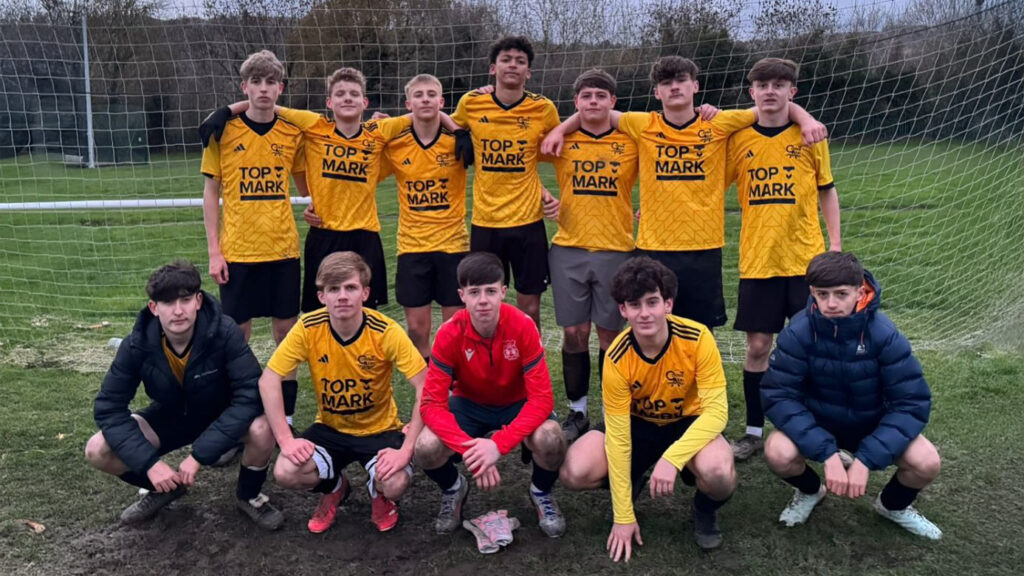 A photograph of the Year 10 boys football team after a 4-3 win the Welsh Schools FA, circa November 2025