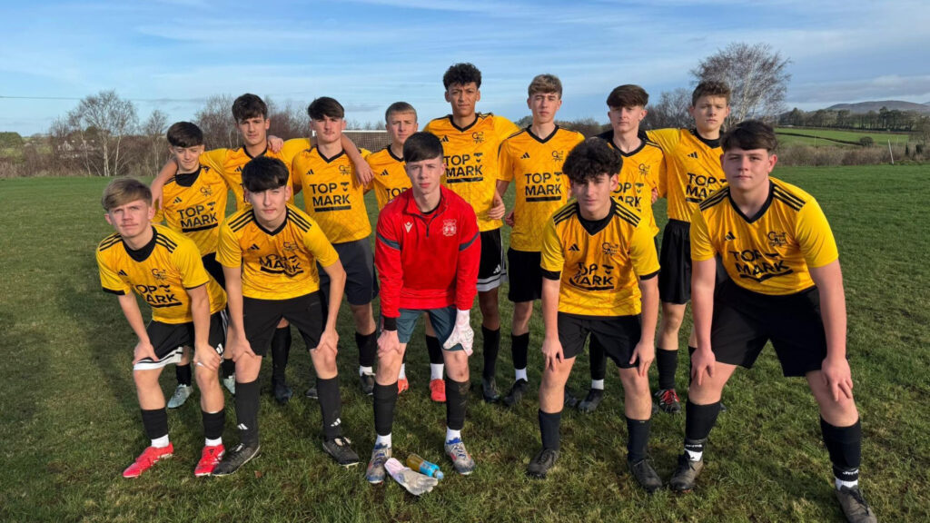 A photograph of the Year 11 football team after a fantastic 4–1 victory against Brynrefail, circa December 2025