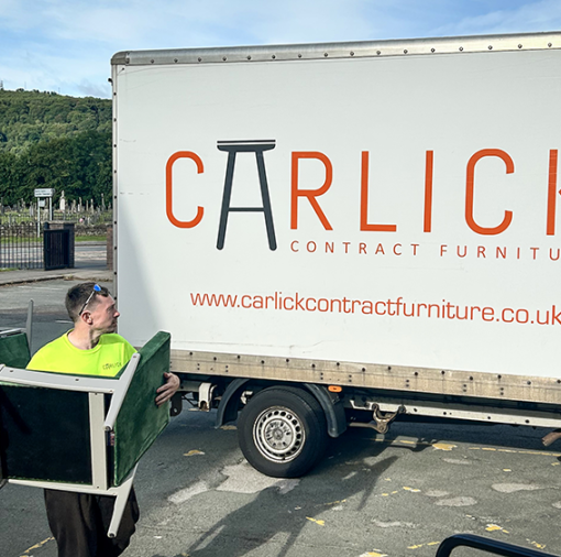 Carlick Contract Furniture delivering the restored reception chairs back to school.