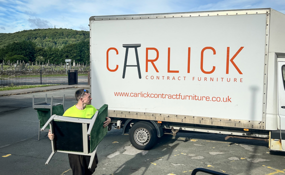 Carlick Contract Furniture delivering the restored reception chairs back to school.