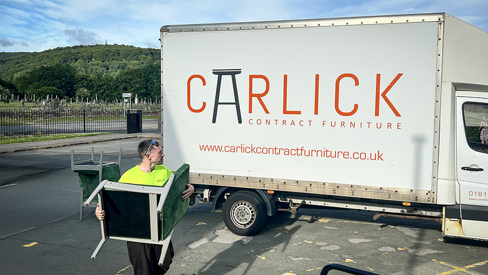 Carlick Contract Furniture delivering the restored reception chairs back to school.