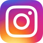 Instagram logo featuring a white camera outline inside a square with rounded corners, displayed on a purple, pink and orange gradient background.
